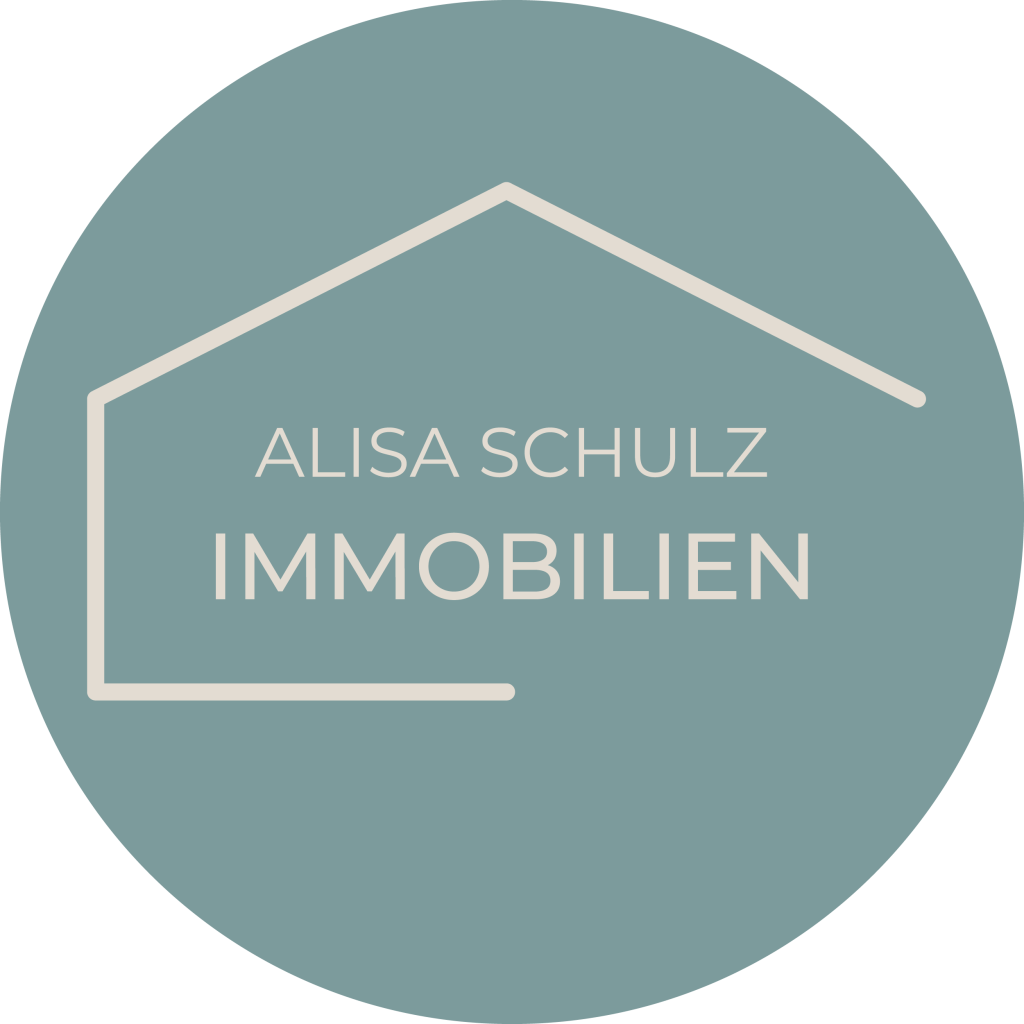 blauer Kreis mit einem beigen Logo von ALISA SCHULZ IMMOBILIEN